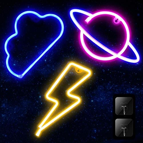 3 Komada Neonski znak za Zid Dekor USB ili Baterija je DOVELO Šarene Oblak Munja Planete Neon Znakove Svjetlo