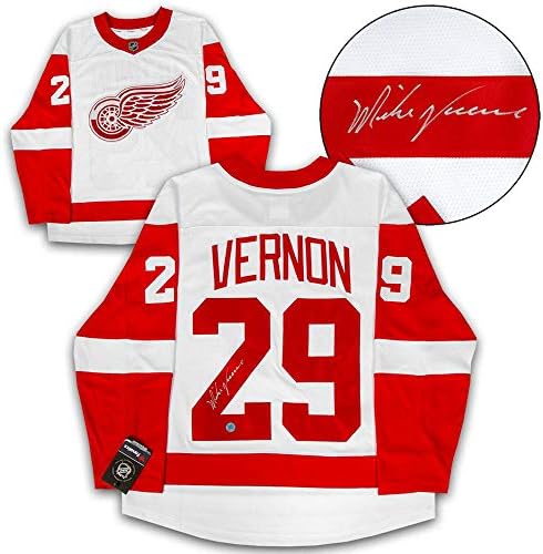 Mike Vernon Detroitu Crveni Krila Potpisao Bijele Fanatici Jersey - Potpisanu NHL Dresove